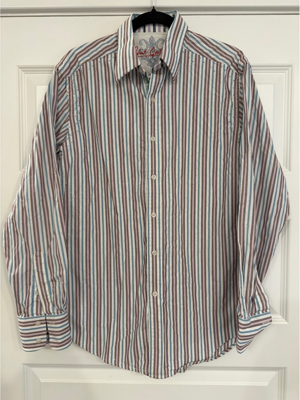Robert Graham Men’s Striped Button Down Shirt Purple Blue Medium